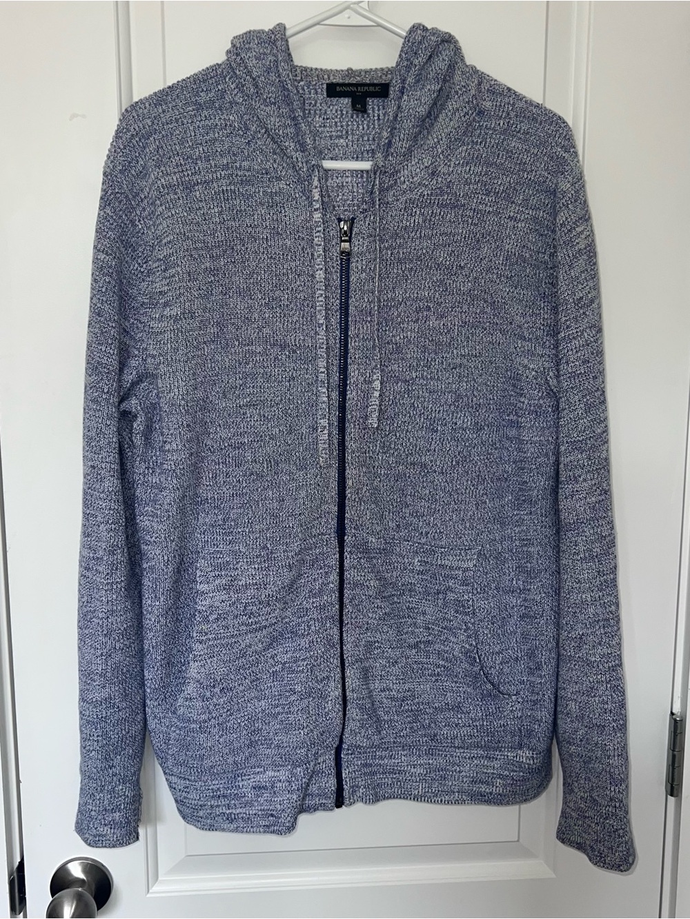 Banana Republic Men's Blue Knit Zip-Up Hoodie Sweater